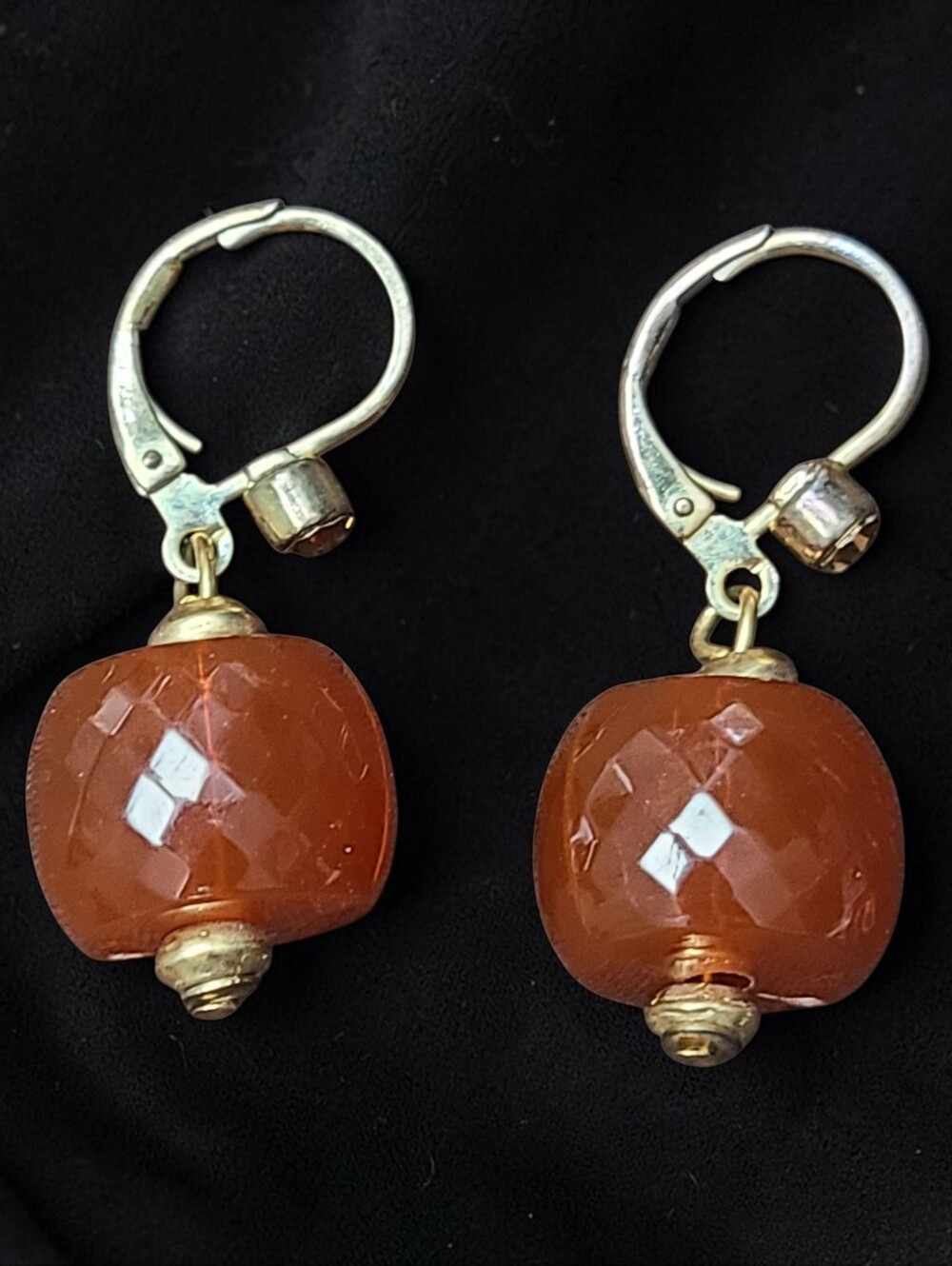 Faceted Orange Drop Earrings with Gold Accents - Women Jewelry